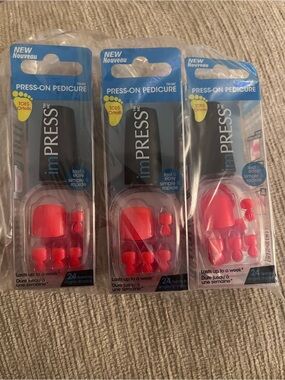 imPRESS Press-On Pedicure Toes - Vibrant Coral Red (3 Pack)